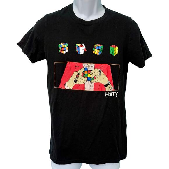 Harry Styles 2018 Black Rubik's Cube Tour Unisex T-Shirt Sz S One Direction Rare - Picture 1 of 6
